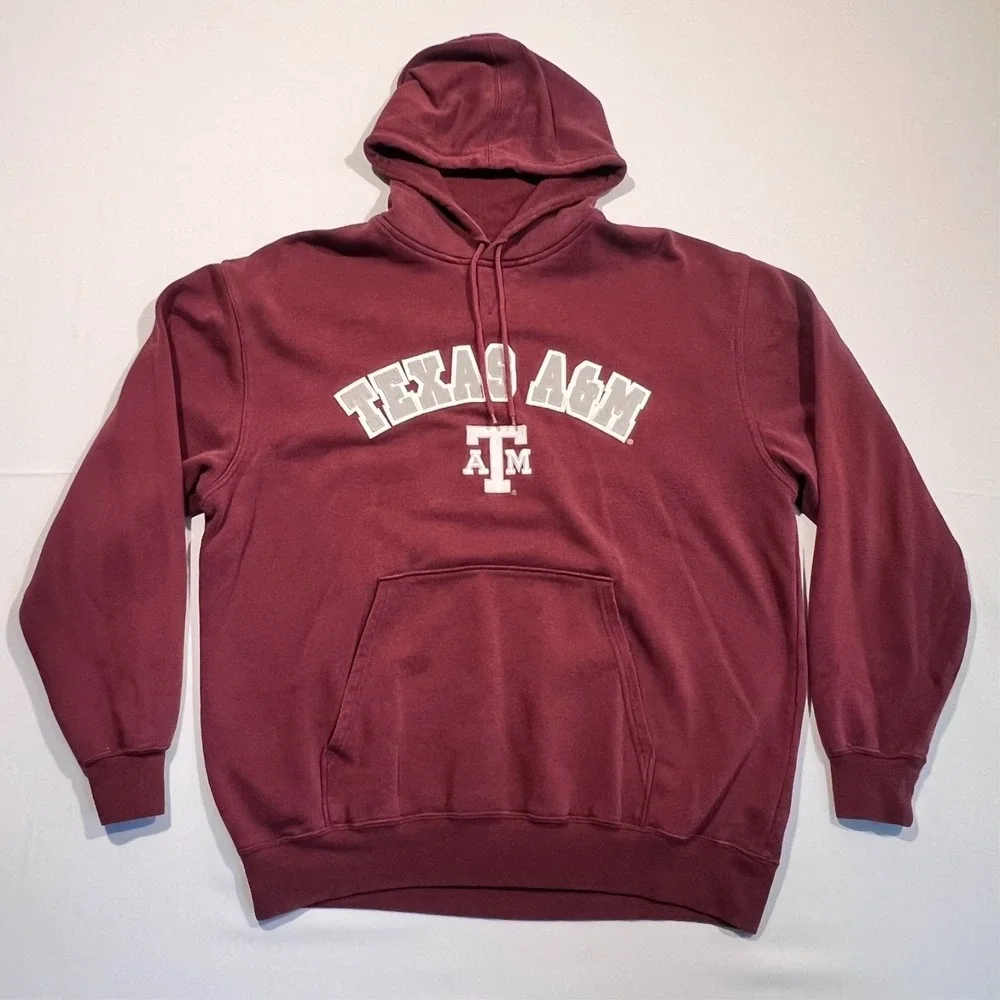 Y2K Texas A&M Hoodie Maroon Red Embroidered Spell Out NCAA VG Imagewear XL READ